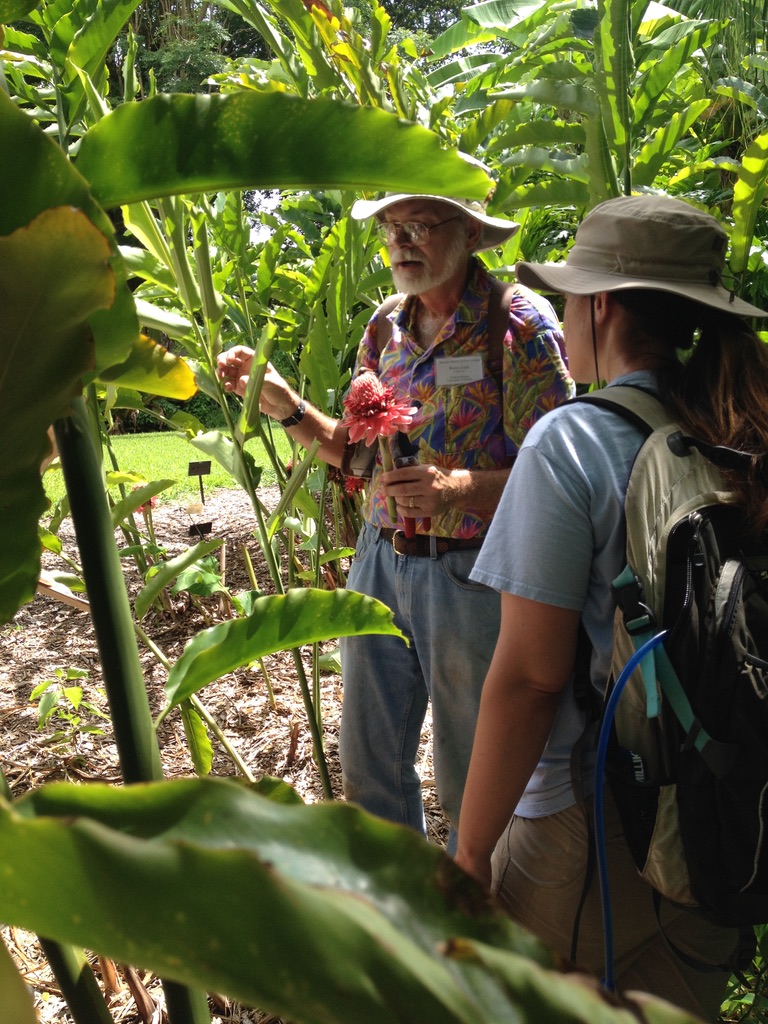 Students learning from tropical plant collections in a South Florida botanical garden